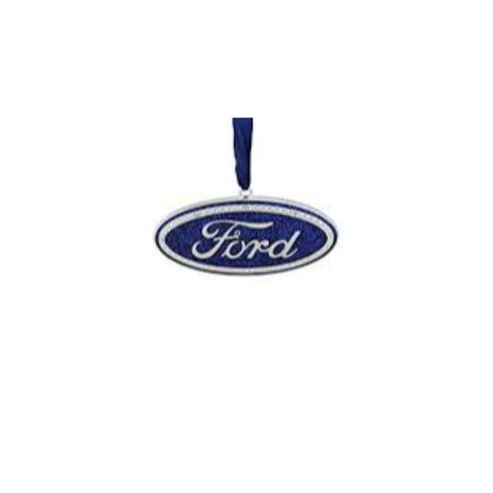 4" Metallic Glitter Blue "Ford" Logo Silver Plated Christmas Tree Ornament